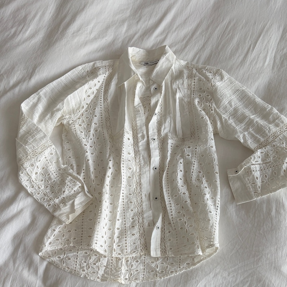 Cotton White Eyelet Button-Up Blouse